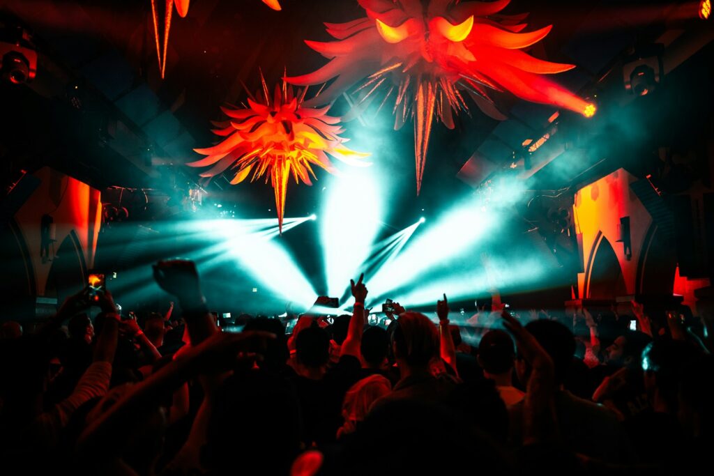 people watching concert during night time